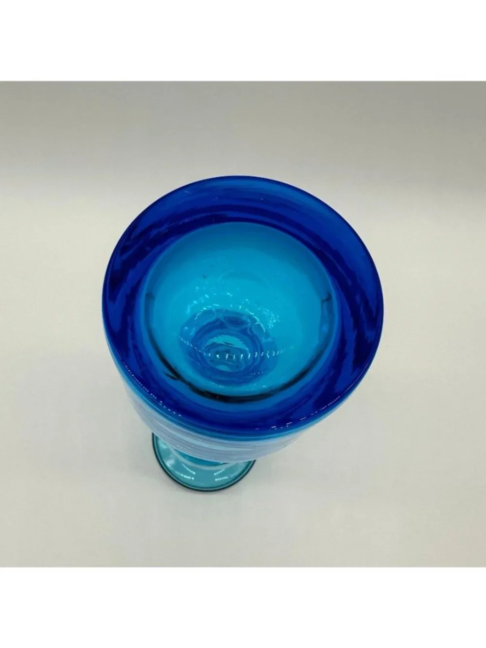 Vintage Blue Vase Blown Glass Hooped Mid Century Modern Turquoise Retro